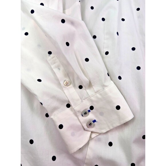 Talbots Plus 18W Non-Iron Button Front Shirt Ivory Navy Polka Dot Long Sleeve - Picture 3 of 11